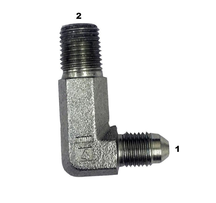 2501-L  |  Male JIC to Male Pipe Long 90 Degree Elbow Adapter