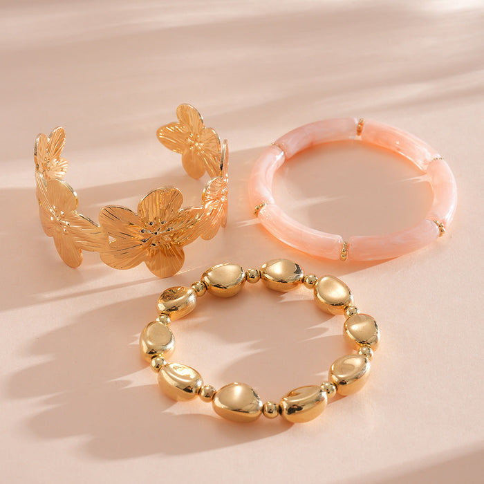 85# Bracelet-Golden-Pink (Three-Piece Set)