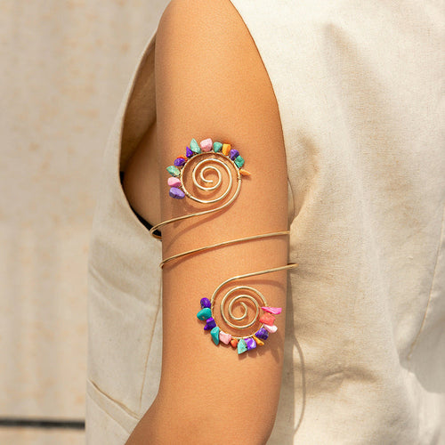 African Tribal Style Gravel Arm Chain Armband Beaded Spiral Bracelet
