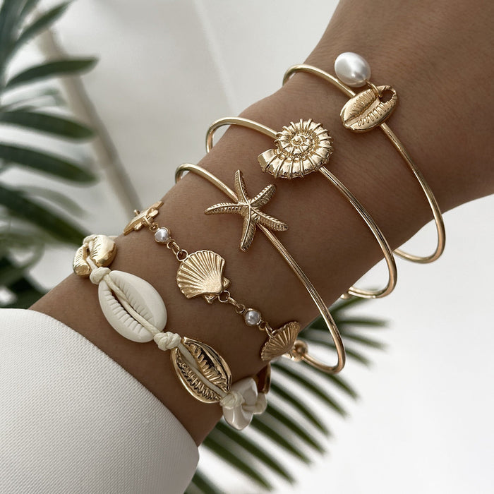 5-Piece Starfish Shell Conch Pearl Bracelet