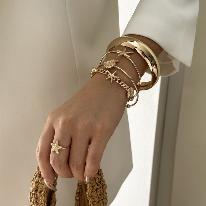 5-Piece Starfish Shell Pearl Bracelet Ring