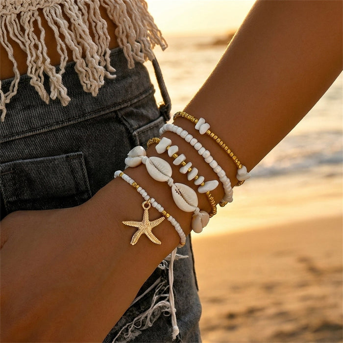 5-Piece Starfish Shell Gravel Bracelet