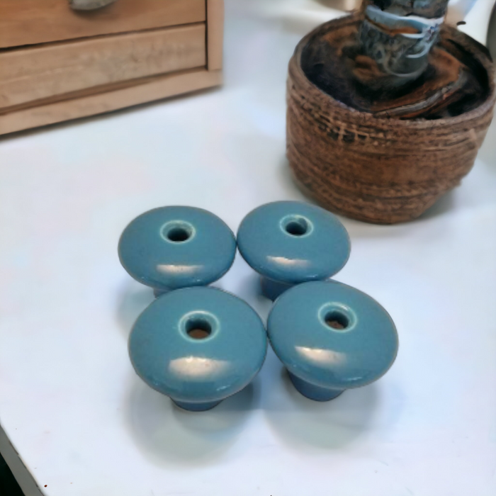 Antique Blue Porcelain Glass Door Knobs Hoosier Cupboard Medicine Cabinet - Wainfleet Trading Post