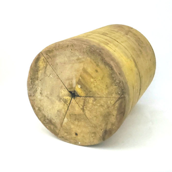 Antique Country Primitive Large Wooden Bucket, 15" Tall Cylinder Older Yellow Paint