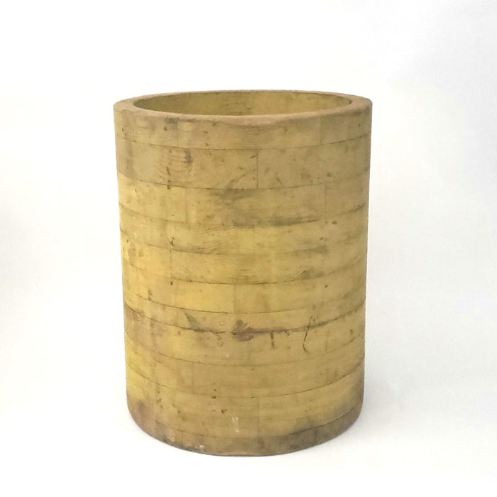 Antique Country Primitive Large Wooden Bucket, 15" Tall Cylinder Older Yellow Paint
