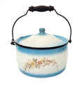 Antique Decorated Enamel Ware Bucket - Kettle Blue & White With Flowers by Stewart