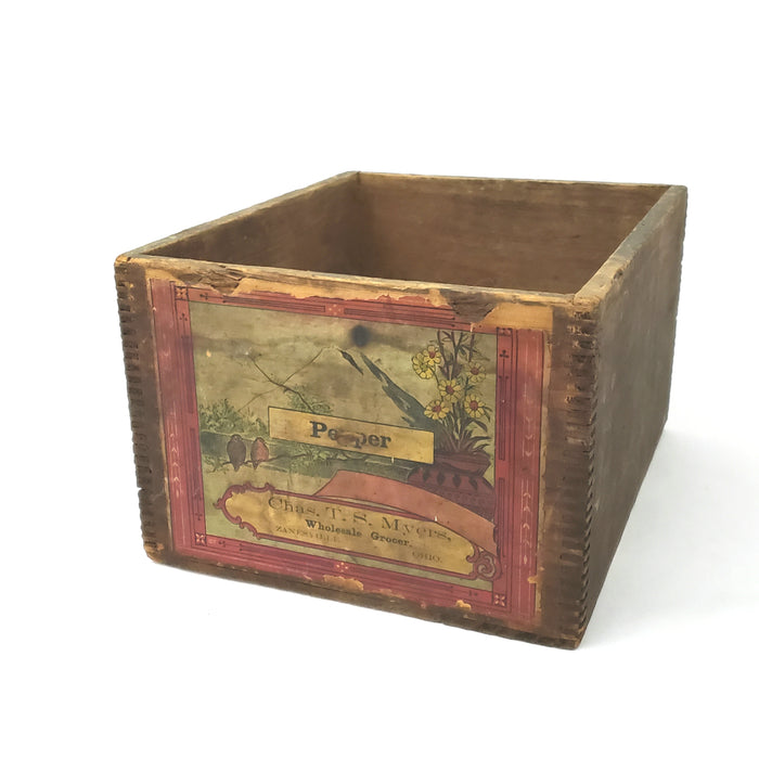 Antique General Store Advertising Box Finger Joint Corners Zanesville Ohio