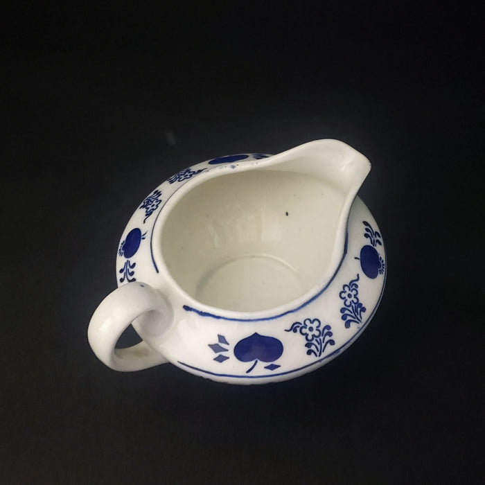 Antique German Porcelain Sugar Bowl and Creamer Blue and White
