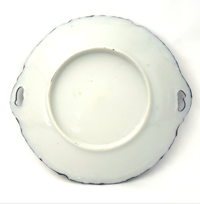 Antique Hand Painted Porcelain Serving Cabinet Plate Floral Pierced Handles