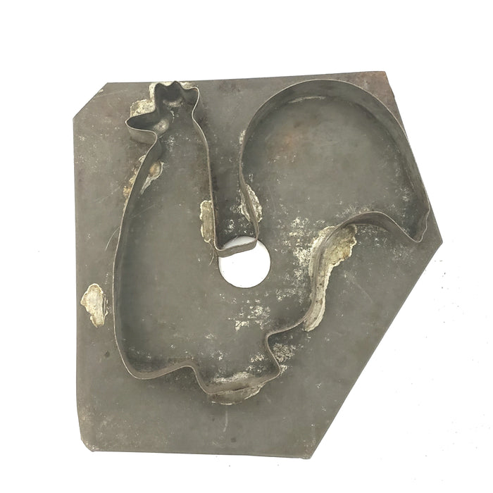 Antique Tin Cookie Cutters Folk Art Bird, Heart, Rooster, Schoolmarm, Ruffled Rectangle