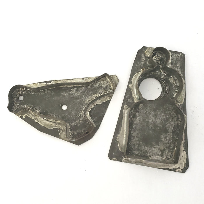 Antique Tin Cookie Cutters Folk Art Bird, Heart, Rooster, Schoolmarm, Ruffled Rectangle