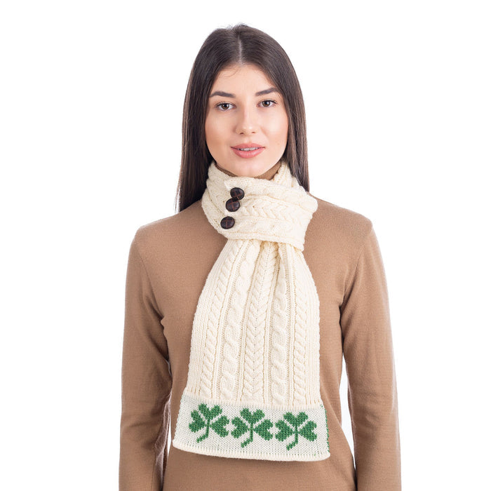 Aran Loop Scarf 32 x 8 Inches featuring Shamrock Pattern Made in Ireland - Olde Church Emporium