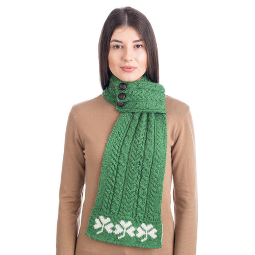 Aran Loop Scarf 32 x 8 Inches featuring Shamrock Pattern Made in Ireland - Olde Church Emporium