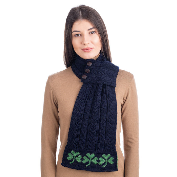 Aran Loop Scarf 32 x 8 Inches featuring Shamrock Pattern Made in Ireland - Olde Church Emporium
