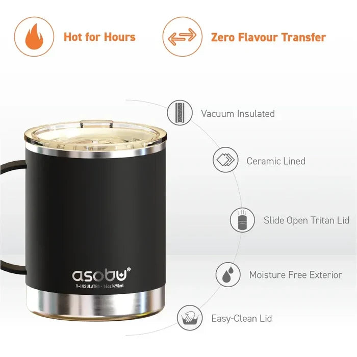 Asobu Insulated Stainless Steel Ceramic-Coated Coffee Mug - Black