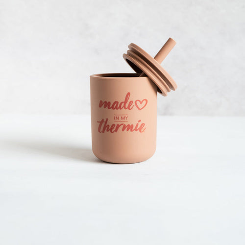 Toffee colour sippy cup with sealable lid and straw