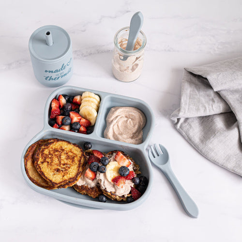 Blue baby suction plate set with sippy cup and spork