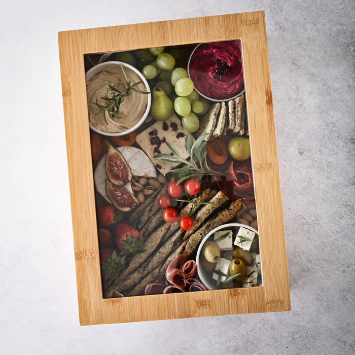 Top view of bamboo grazing box with food