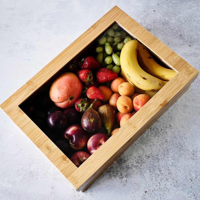 Bamboo grazing box with fruit ready to serve