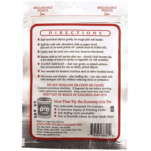Cape Cod Metal Polishing Cloths 4 By 6 Inches Polishing Cloths 2 in Pack Made in USA - Olde Church Emporium