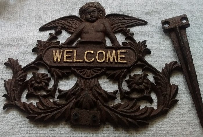 Cast Iron  -  Cast Iron Welcome Garden Stake - Angel - Olde Church Emporium