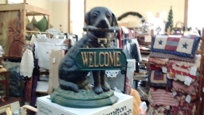Cast Iron Door Stop - Labrador Dog with Welcome Sign Large Decorative Cute Cast Iron - Olde Church Emporium