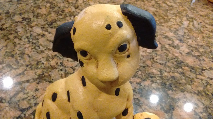 Cast Iron Door Stop - Puppy Dog with soccer ball Decorative Cute Cast Iron - Olde Church Emporium