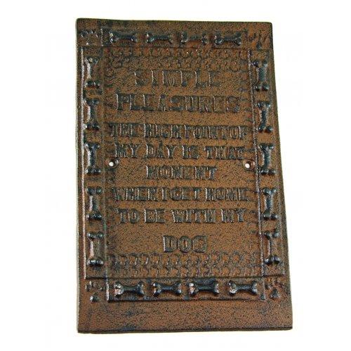 Cast Iron in Simple Pleasures Sign Garden Decor New Hanging Wall Plaque - Olde Church Emporium