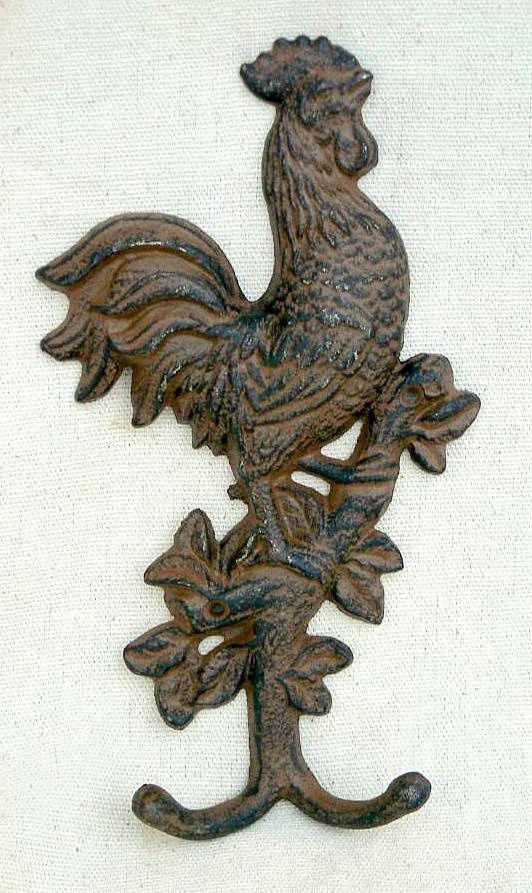 Cast Iron Metal Rooster Hat Coat Wall Hook Home Garden Decor - Olde Church Emporium