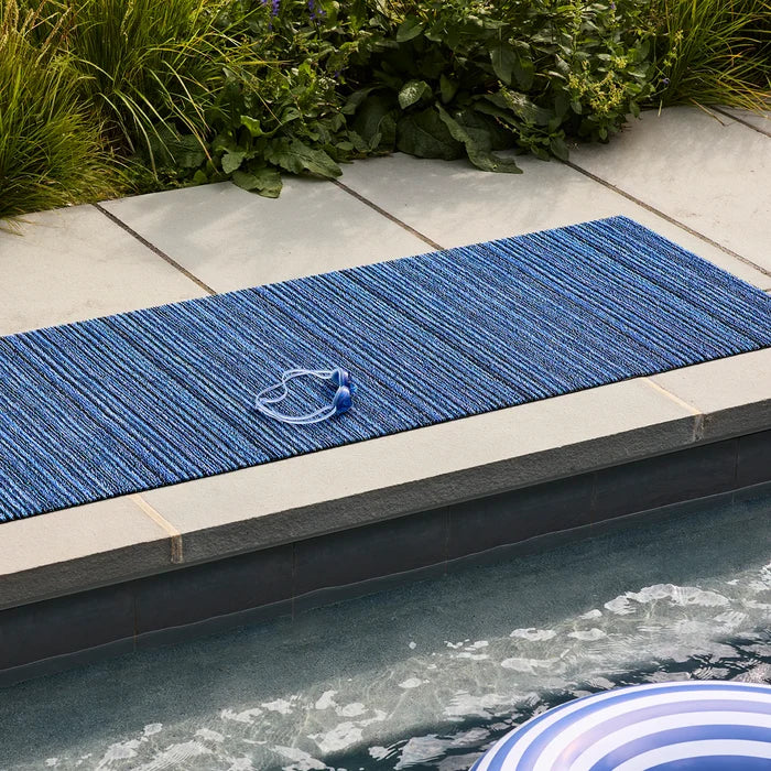 Chilewich Indoor Outdoor Shag Doormat - Skinny Stripe /Rectangle / Ocean / 36x60"
