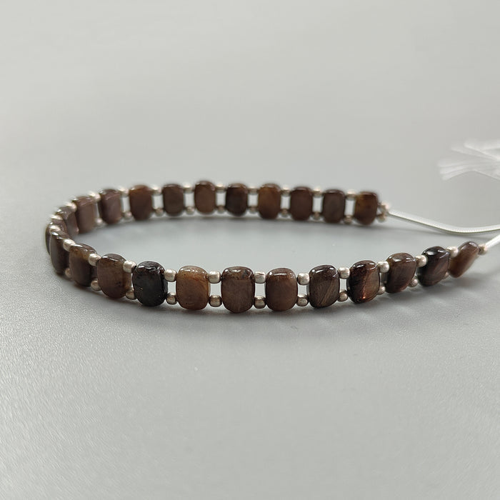 Chocolate Sapphire Smooth Loose Beads: 57.30cts Natural 925 Silver Golden Sapphire Gemstone Cushion Beads 7.5mm 6.75" Strand for Bracelet