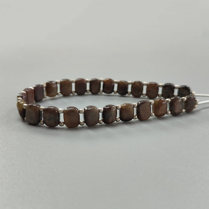 Chocolate Sapphire Smooth Loose Beads: 76.80cts Natural 925 Silver Golden Sapphire Gemstone Cushion Plain Beads 8.5mm 7" Strand for Bracelet (Copy) (Copy)