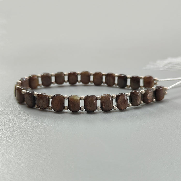 Chocolate Sapphire Smooth Loose Beads: 76.80cts Natural 925 Silver Golden Sapphire Gemstone Cushion Plain Beads 8.5mm 7" Strand for Bracelet