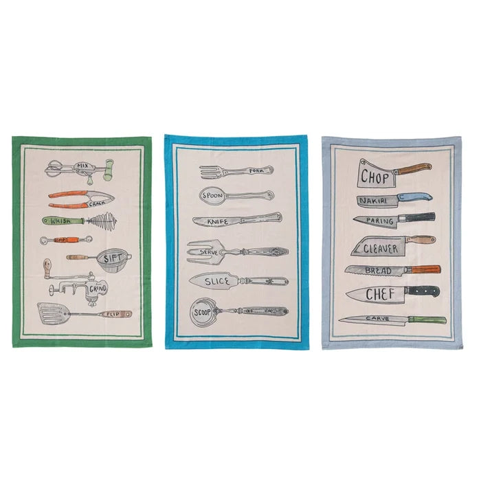Creative Co-Op Cotton Chambray Printed Tea Towel - 3 Style Options