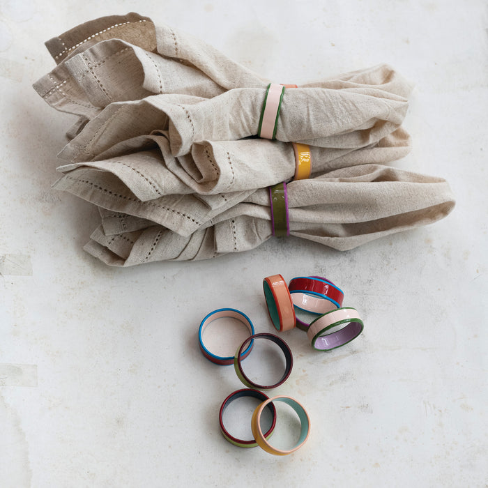 Creative Co-Op Enameled Metal Napkin Rings With Colored Edge - Set of 6