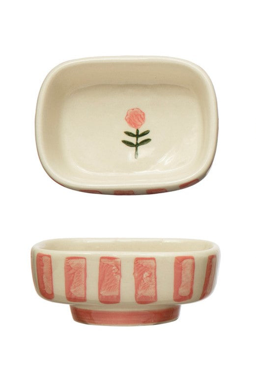 Creative Co-Op Hand-Painted Stoneware Dish - 3 Style Options