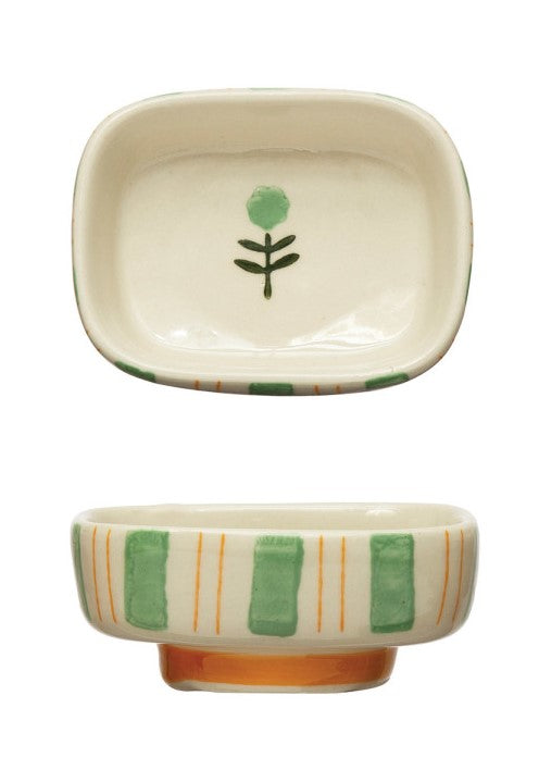 Creative Co-Op Hand-Painted Stoneware Dish - 3 Style Options
