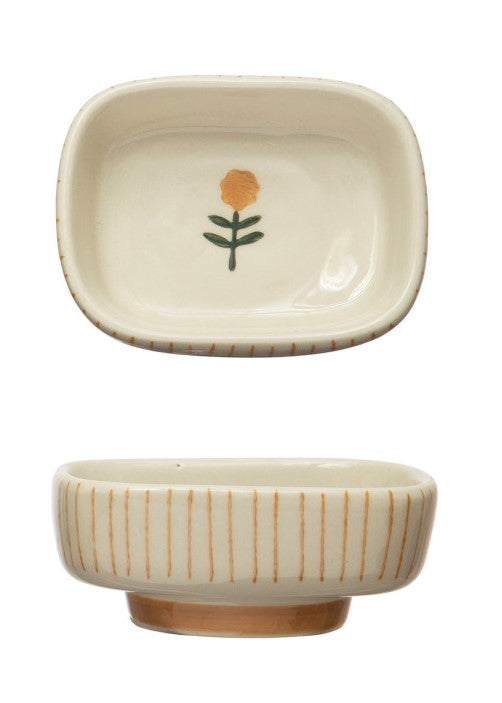 Creative Co-Op Hand-Painted Stoneware Dish - 3 Style Options