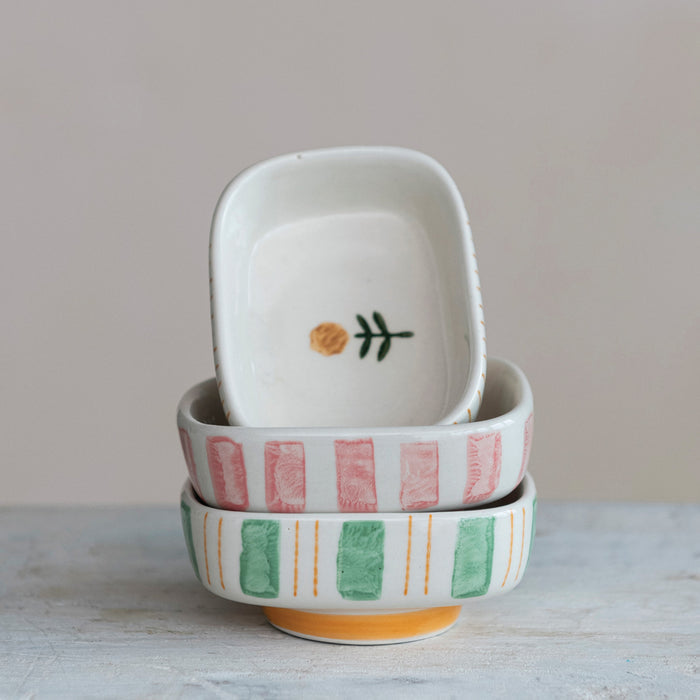 Creative Co-Op Hand-Painted Stoneware Dish - 3 Style Options