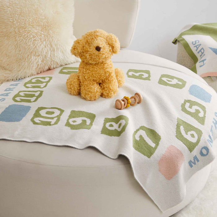 Custom Personalized Baby Sustainable Knit Throw Blanket - Block Milestone