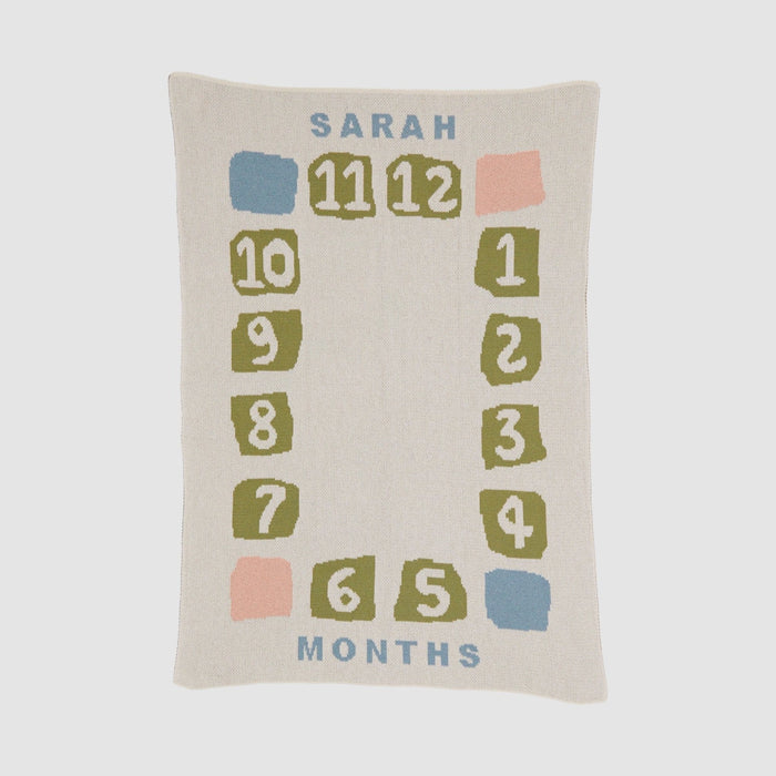 Custom Personalized Baby Sustainable Knit Throw Blanket - Block Milestone
