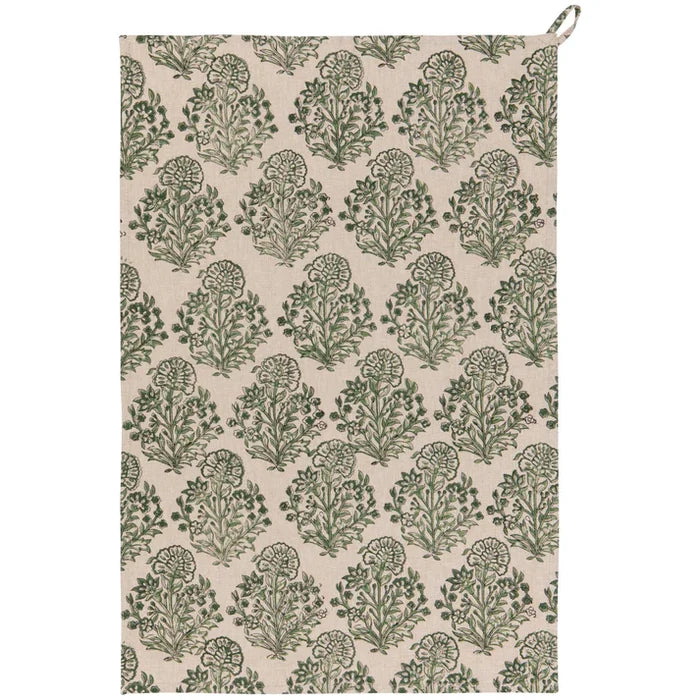 Danica Heirloom Block Print Dishtowel - Viridian