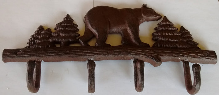 Decorative Bear Cast Iron Key or Coat Rack with 1 Bear and 4 Hooks