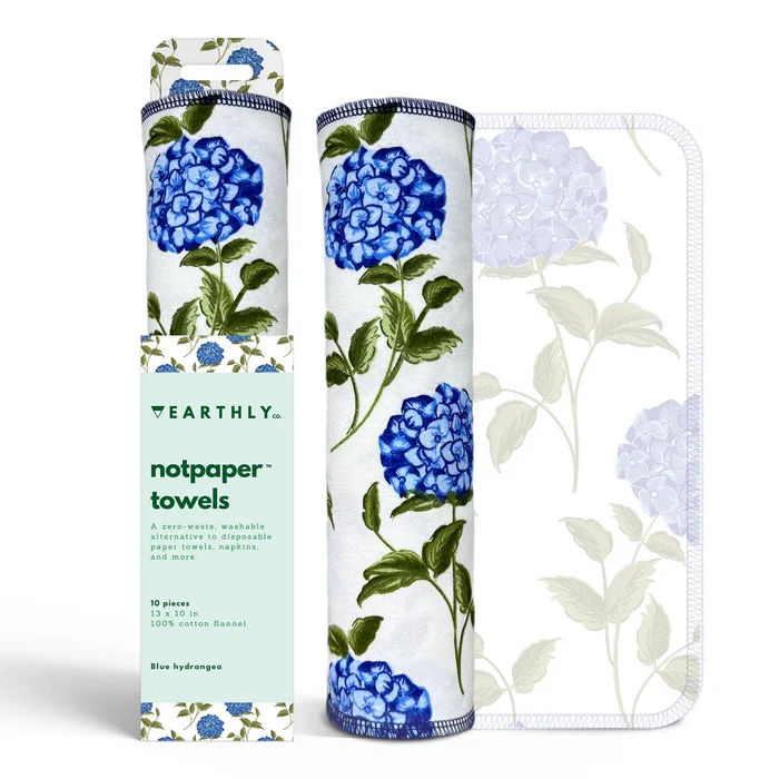 EARTHLY CO Reusable Paper Towels 10/Pk  - Blue Hydrangea