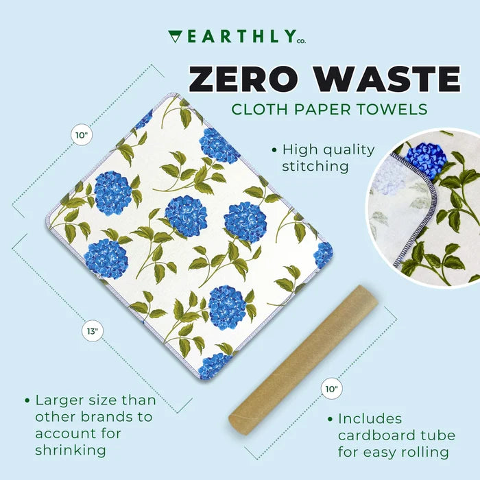 EARTHLY CO Reusable Paper Towels 10/Pk  - Blue Hydrangea