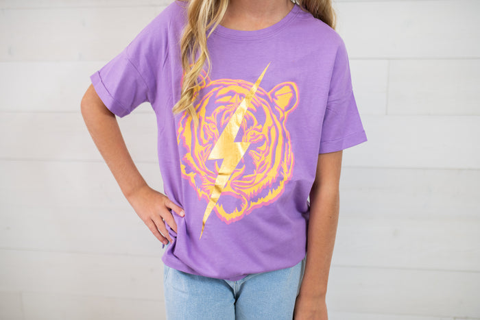 Go Get em Tiger Front & Back Graphic Tee-Purple