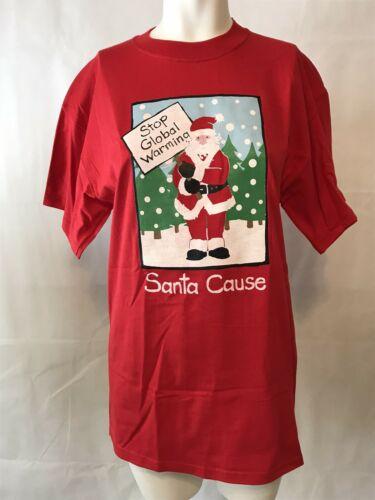 Hatley Christmas T Shirt Santa Claus Stop Global Warming 2 Sizes Medium, Xtra Large Red Unisex - Olde Church Emporium