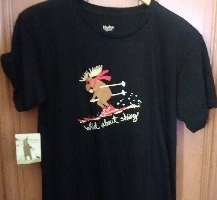 Hatley Wild About Skiing T Shirt  Medium Size Black Unisex Organic Cotton - Olde Church Emporium