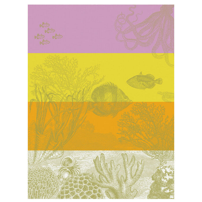 Jacquard Français Cotton Tea Towel  - Sous l'océan / Jaune