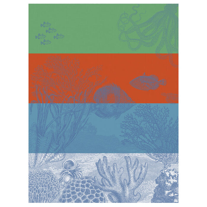 Jacquard Français Cotton Tea Towel  - Sous l'océan / Rouge